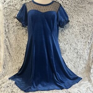 Blue Velvet Black Lace Sweetheart Mini Dress Witchy Mall-Goth Dark Romantic Sz L